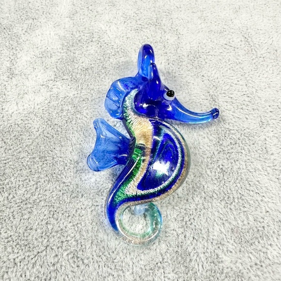 Blue Sea Horse Art Glass Hand Blown Lamp Work Pendant